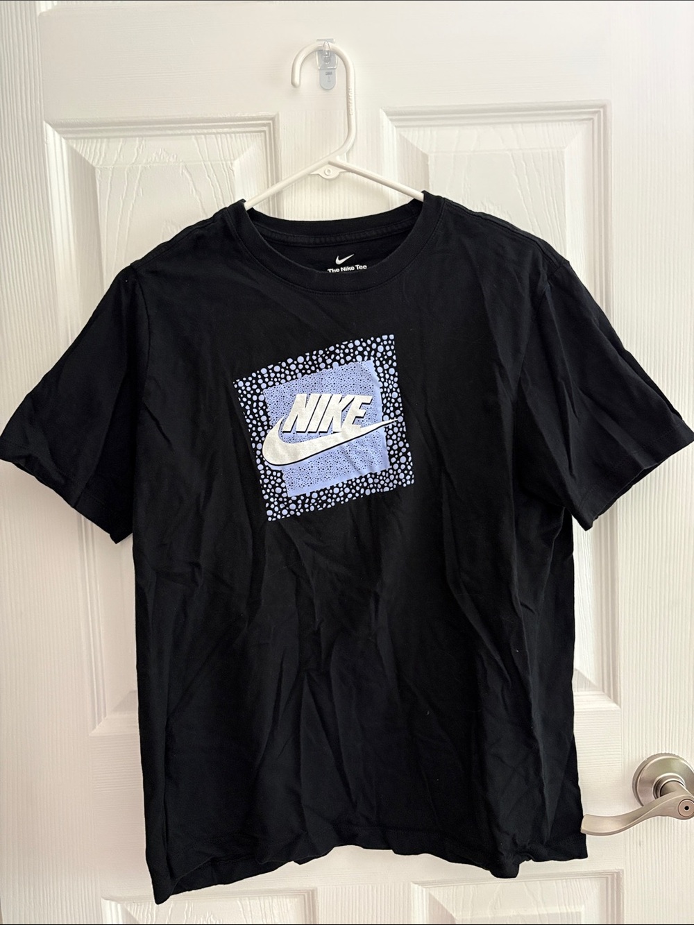 Nike Black Short-Sleeve Tee with Blue and White Logo Square